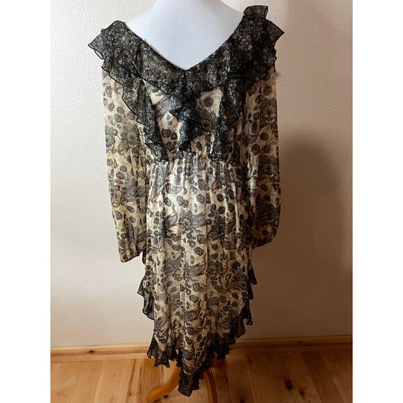 Let Me Be by Anthropologie Sheer Femme Ruffle Boho Maxi Buttondown Shirt SMALL - Picture 6 of 10